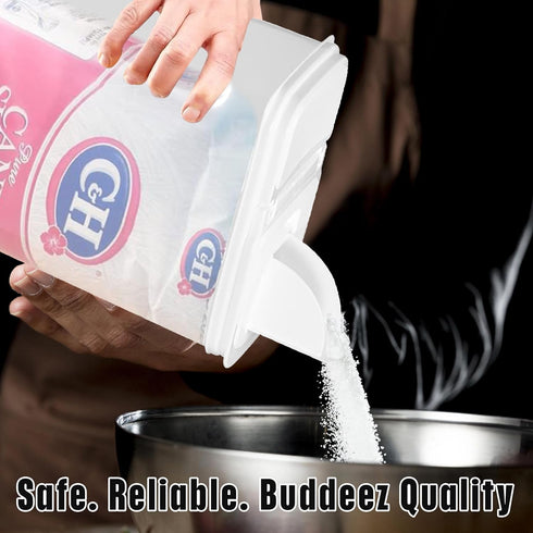 Buddeez Large Food Storage Container, 8 Quart, Clear Kitchen Organization, EZ Pour Spout, White Lid