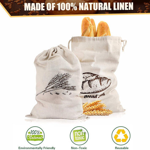 4 17.5 X11.5 Inches Augshy Linen Bread Bags for Homemade Bread Container, Pcs Unbleached & Reusable Bread Storage