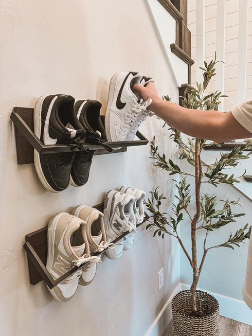 Set of 2 Wall Shoe Rack - Space Saving Wall Mounted Shoe Organizer - Durable Shoe Holder for Small Spaces - Wall Shelf
