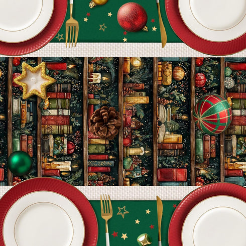 Decor(13x72 inch) Bookshelf Table Runner,Dining Decor for Kitchen Coffee Table Family Dinners Holiday Parties Wedding