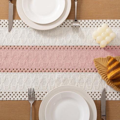 12x108 Socomi Boho Table Runner Macrame Long Easter Spring Farmhouse Woven Cotton Linen Rustic Coffee Table Runner