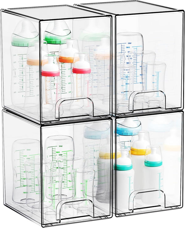 Yieach 7.5"H Stackable Storage Drawers,4 Pack Clear Acrylic Drawer Organizer for Vanity,Under Sink,Cabinet