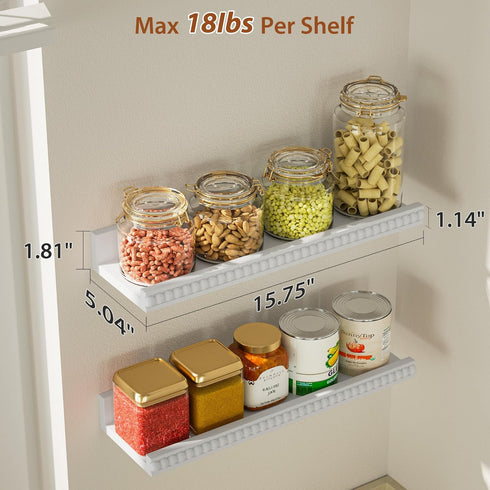 Set 2, 15.7 Inch Alsonerbay White Floating Shelves Wall Mounted of Modern White Shelves with Lip, Wood Wall Shelves