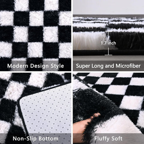 5x7 Rugs for Living Room Bedroom, ft Black and White Checkered Area Rug, Fluffy Soft Washable Carpet, Modern Non-Slip