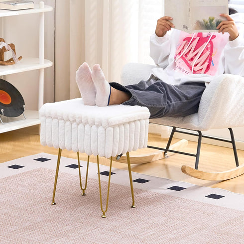 16.5" 11.8" 18" Wimarsbon Storage Ottoman, Vanity Stools with Metal Legs, x x Modern Faux Mink Fur Footstool, Makeup