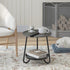2 Tier Coffee Table in Living Room, Industrial Style Round Coffee Table with Metal Tray, Wood Small Outdoor Coffee