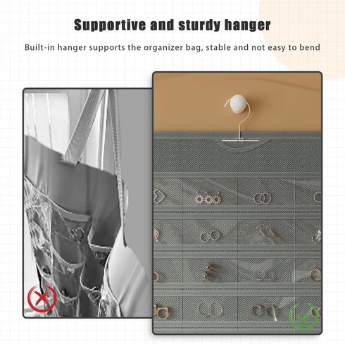 1-Pack Hanging Jewelry Organizer, 80-Pocket Dual-Sided Storage for Earring, Necklace, Bracelet, Ring Travel Holder, Gray