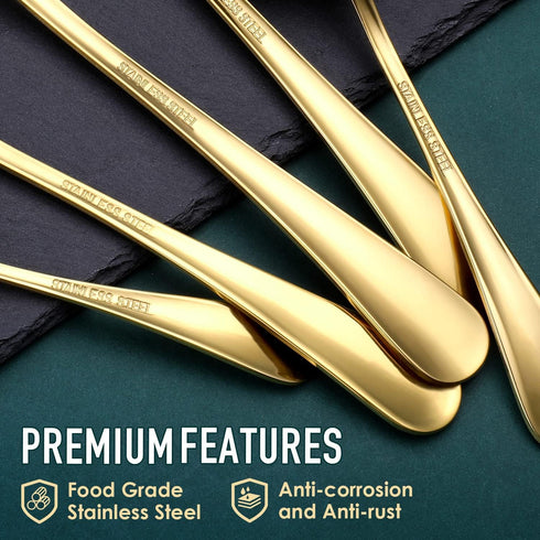 OGORI Gold Serving Utensils Set, 8-Piece Polished Stainless Steel Flatware Include Serving Spoon, Fork, and Knife
