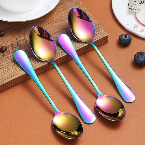 Berglander Rainbow Dinner Spoon Set of 12, 7.5" Stainless Steel Titanium Plating, Dishwasher Safe