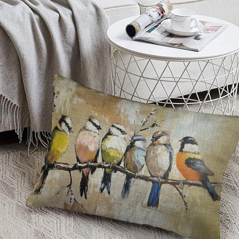 ITFRO Set of 2 Hand-Painted Oil Painting Rustic Forest Wildlife Birds Tree Branches Cotton Linen Throw Pillow Case