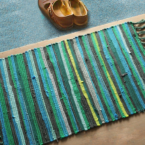 Chindi Rag Rug, Multi Color Striped Area Rug, Machine Washable Cotton, 20'' x 31"