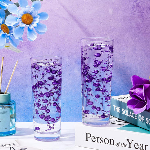Tondiamo 24 Pcs Artificial Pearl String, Faux Pearls Beads for Floating Candle Party Garland Decoration, Dark Purple