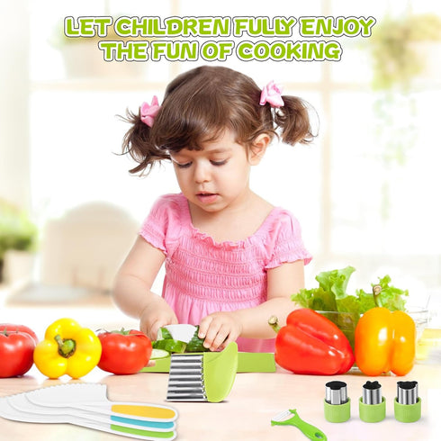 FGASIDYO 9PCS Set Montessori Kitchen Tools Cookware Baking Toy, Kids Knife for Real Cooking with Cutting Boards