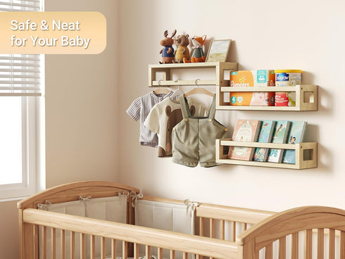 Set 3 TidyCorner Sturdy Floating Shelves of Wall Bookshelves and Nursery Floating Shelves for Books, Toys, Kitchen