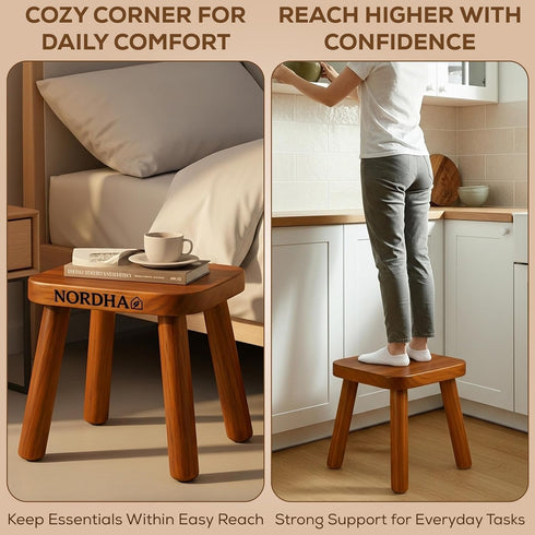 NORDHA 9.3 Inch 1.4 Wooden Stool Chair, Child's Chair, Lightweight Kg, Ideal for Bedroom or Playroom, Durable Taburete