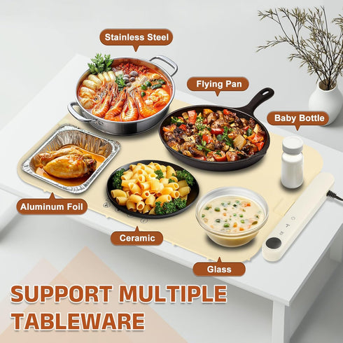 6 Setting 6 Upgrade Food Warming Mat - Electric Warming Tray with Temperature and Hours Timer,Full Surface Graphene