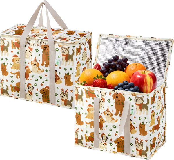 VENO 2 Pack Insulated Cooler Bag for Food Delivery, Reusable Grocery Shopping