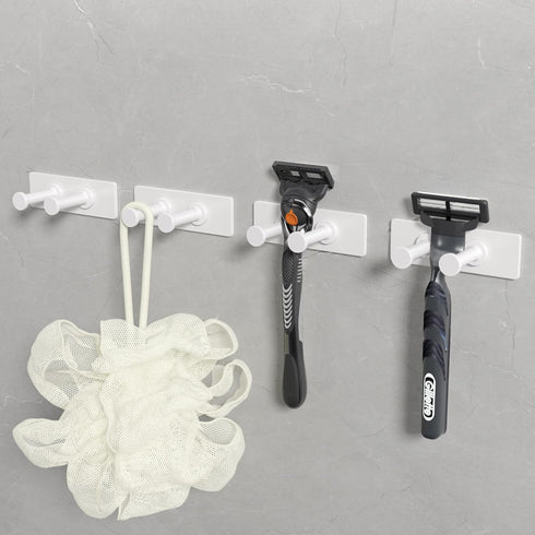 Shower Hook Inside Razor Holder - Adhesive Waterproof Wall Hook for Hanging Shower Accessories, White 4-Pack