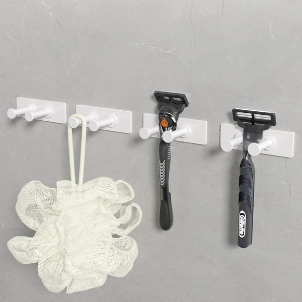 Shower Hook Inside Razor Holder - Adhesive Waterproof Wall Hook for Hanging Shower Accessories, White 4-Pack