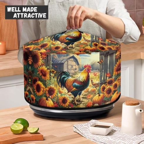 Slow Cooker Dust Cover with Oval Rooster Sunflowers Print, Fits 6-8 Quart Slow Cooker, Pocket Included