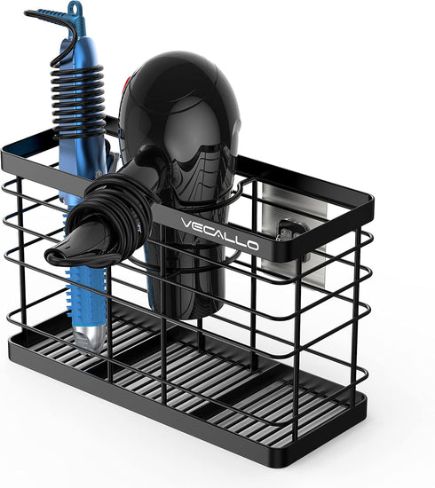 Hair Dryer Holder - Wall Mount Organizer for Blow Dryer, Curling Iron, Hair Straighteners, Bathroom Storage, Black