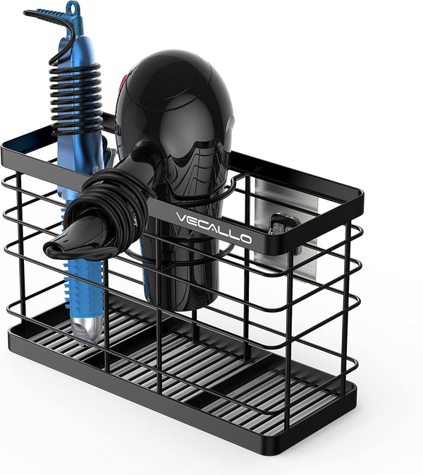 Hair Dryer Holder - Wall Mount Organizer for Blow Dryer, Curling Iron, Hair Straighteners, Bathroom Storage, Black