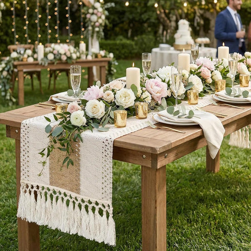 90 inches Summer yuboo Boho Table Runner Long - Rustic Burlap Table Runner for Wedding Spring Dining Table, Dresser