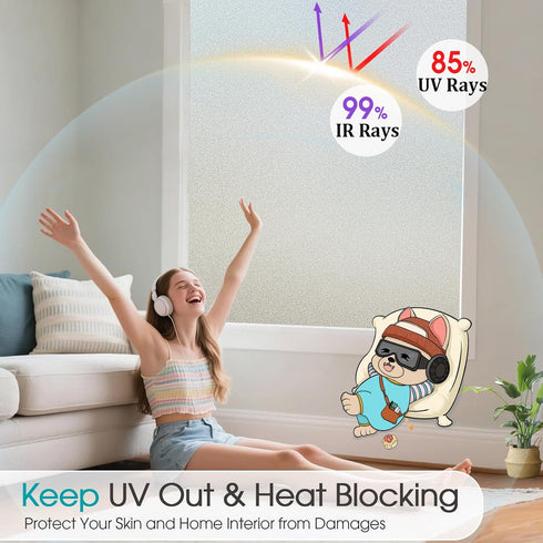 Coavas Window Privacy Film Frosted Glass Static Cling for UV Sun Blocking and Heat Control (35.4 x 78.7 Inch)