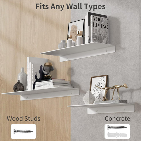 Danpoo White Metal Floating Shelf for Wall Storage, 12” Small Display Shelf for Living Room/Bathroom/Kitchen/Bedroom