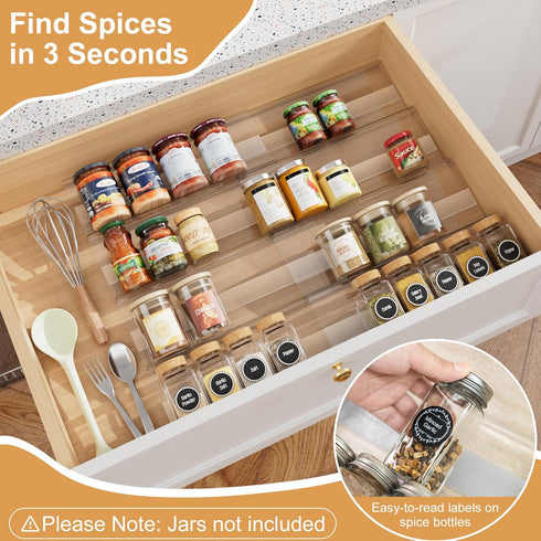 8-Pack (13" 26") 56 Spice Drawer Organizer, Expandable Acrylic Seasoning Rack to with Anti-Slip Mat, Kitchen Spice Rack