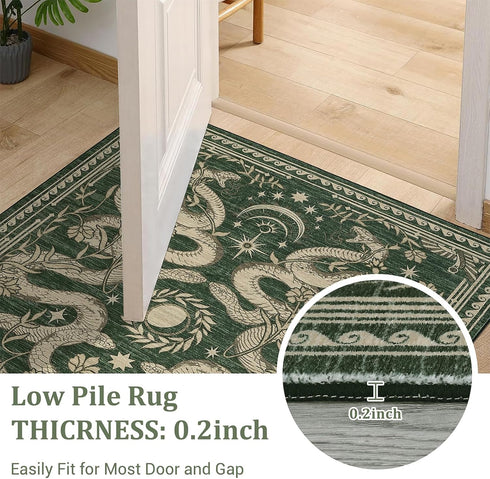3x5 Snake Area Rug Washable Non-Slip Forest Green Gothic Witchy Fantasy Small Indoor Rugs for Entryway Soft Low-Pile