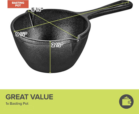 Modern Innovations Cast Iron Melting Pot, Cast Iron Basting Pot for Grill Cooking, Cast Iron Saucepan, Simmer Sauce and Butter, Small Cast Iron Pot, Mini Cast Iron Bowl for Sauces