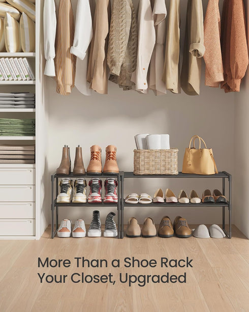 2-Tier 6-9 11.8 26.8 14.6 Inches, ULSA202B01 SONGMICS Shoe Rack, Shoe Organizer, Metal Storage Shelf, Upright or Upside