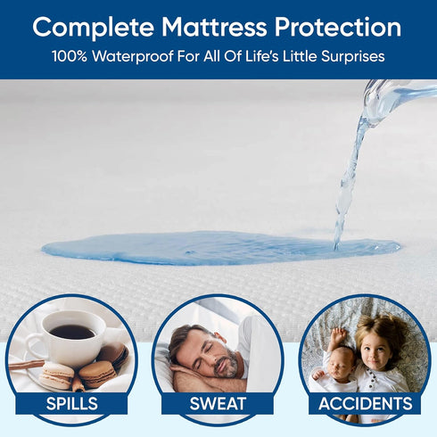 Twin Size Luxury Tencel Mattress Protector, 100% Waterproof, Ultra Soft & Naturally Cooling, Deep Pocket Cover Up to 18"