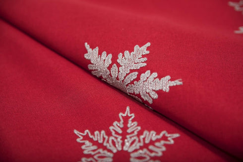 XD17141 Glisten Snowflake Embroidered Christmas Table Runner, 16 x 36-Inch, Red