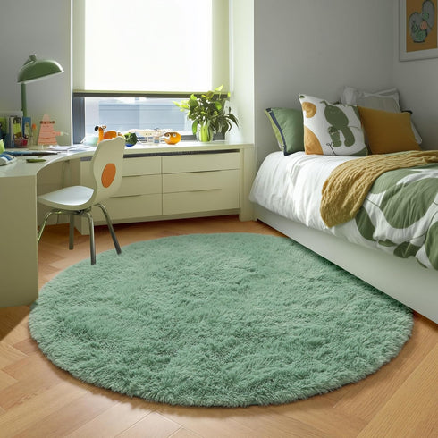 5Ft Sage Green Round Rugs for Boys Bedroom,Shaggy Circle Rug for Kids Room,Fluffy Carpet for Classroom Shag Circular