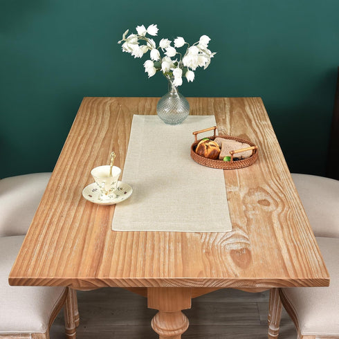 13x36 Inch NEWISHER Farmhouse Rustic Table Runner Solid Beige Rectangular Table Runners Faux Linen Table Runner