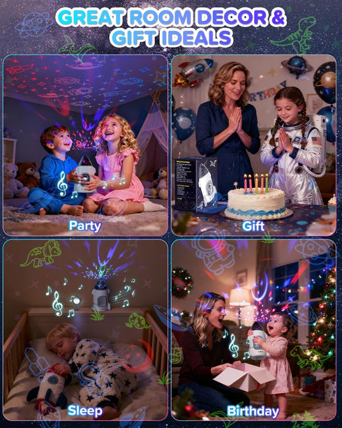 360 Rocket Night Light Projector for Kids Boys Toddlers Sensory Toys with Music&Films,Nightlight Lamp Astronaut Ceiling
