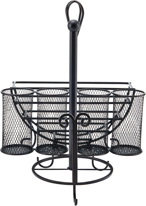 15 14 13 Mikasa Gourmet Basics Avilla Picnic Caddy, Antique Black Finish, Paper Plate Organizer with Flatware Canisters