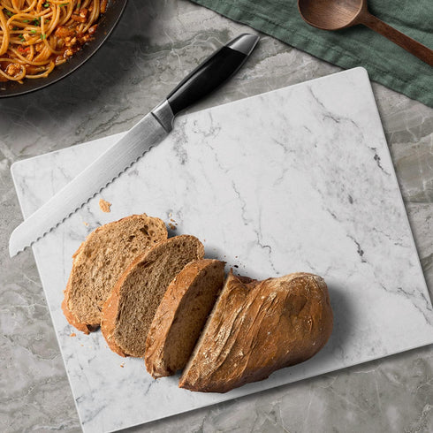 CounterArt White Marble Design Tempered Glass Cutting Board, 10"x8", Heat Tolerant and Dishwasher Safe