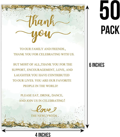 TENTADO 50 Wedding Thank You Place Cards, Thank You Table Sign for Wedding Reception, 4X6 inch