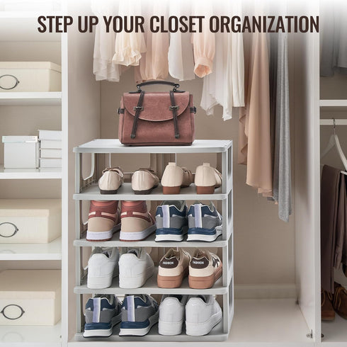 TRZZ 5-Tier Narrow Shoe Rack, Height-Adjustable Shoe Organizer for Closet, Entryway, Small Space, Grey Plastic