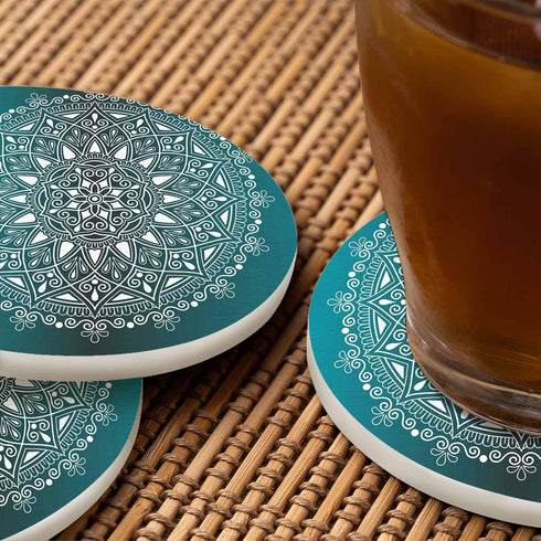 Pznen Set 2 4 Inch Mandala Pattern Coasters for Drinks Office Coffee Table Black and White Doodles Sketch Good Mood