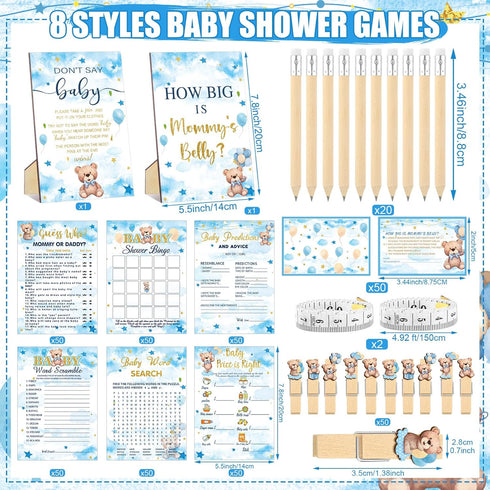 Funnymoom 426 Set-8 Mommy's Pcs Blue Theme Bear Baby Shower Decorations Games Games Includes Bearly Wait Baby Shower