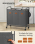 3-Section URLS330G01 SONGMICS Laundry Sorter, Laundry Hamper with Wheels, Rolling Clothes Hamper Cart with Large
