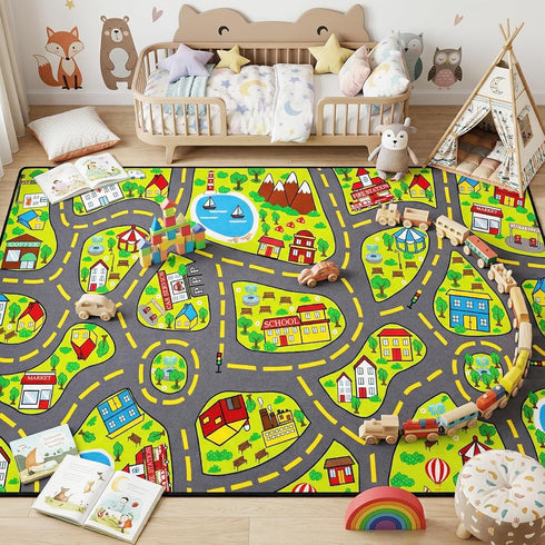 5x7 Car Rug Play Mat Feet, Car Road Rug for Kids City Road Map Carpet Educational Learning Play Carpet Kids Play Rugs