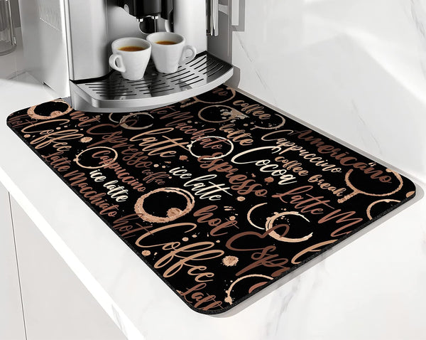Coffee Bar Mat Accessories, Absorbent Dish Drying Mat for Kitchen Counter, Rubber Backing Non-slip Pad for Coffee Maker