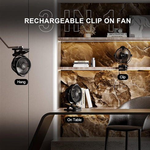 TRILINK 8000mAh 5 5" Small Clip on Fan with Remote Control | Battery | Speeds | Portable Rechargeable Mini Desk/Table
