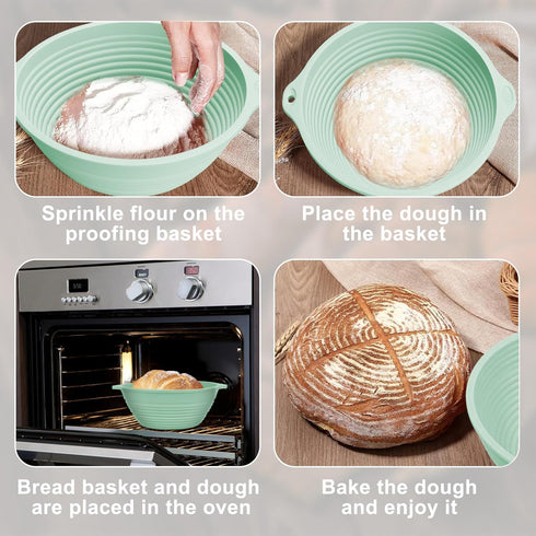 2 Pack Set 9 Inch Silicone Sourdough Bread Proofing Baskets - Including steel rings, Sourdough Starter Kit, Round