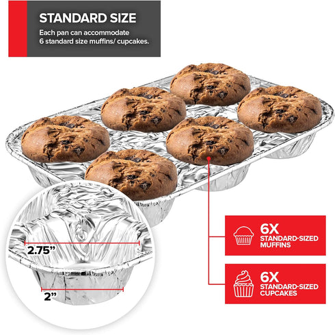 Stock Your Home Disposable Muffin Tins, 20-Count 6-Cup Standard Size Foil Muffin Pans for Baking, Parties, Holidays